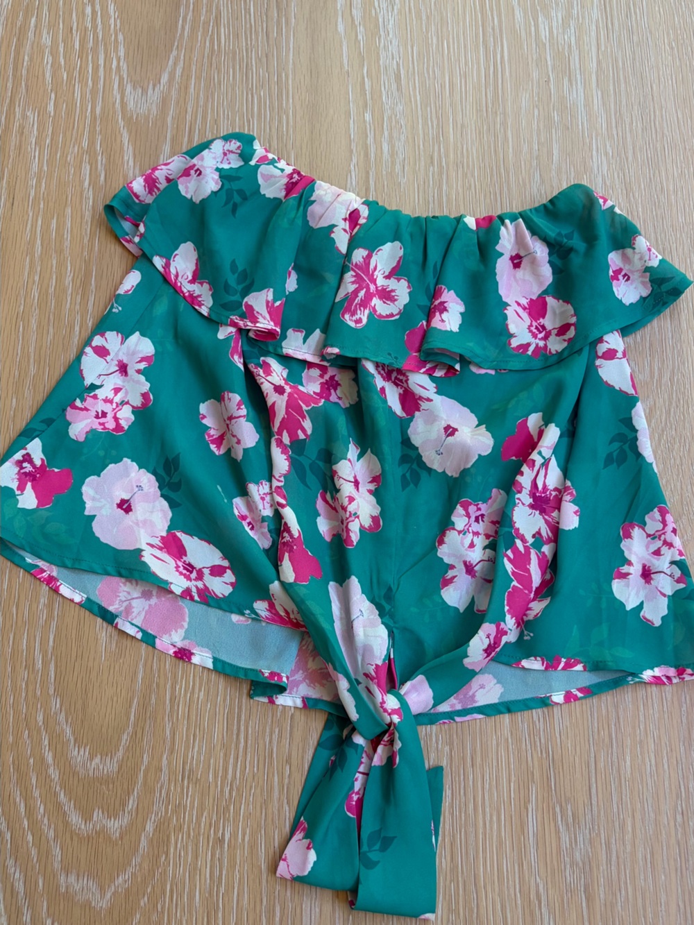 Pink Lily Green Floral Off-Shoulder Tie Front top